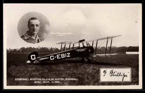 AK Flugzeug Avro 504K der Cornwall Aviation Co. Ltd., Pilor Capt. P. Phillips