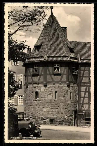 AK Stuttgart, Schellenturm mit Auto