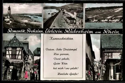 AK Rüdesheim am Rhein, Niederwald-Denkmal, Rheinpanorama, Lindenwirtin