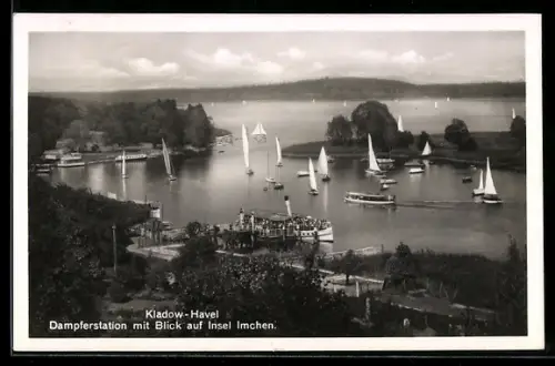 AK Berlin-Kladow /Havel, Dampferstation, Blick auf Insel Imchen, Segelboote