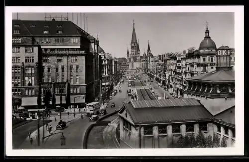 AK Berlin-Charlottenburg, Tauentzienstrasse m. Kaiser-Wilhelm-Gedächtniskirche aus der Vogelschau