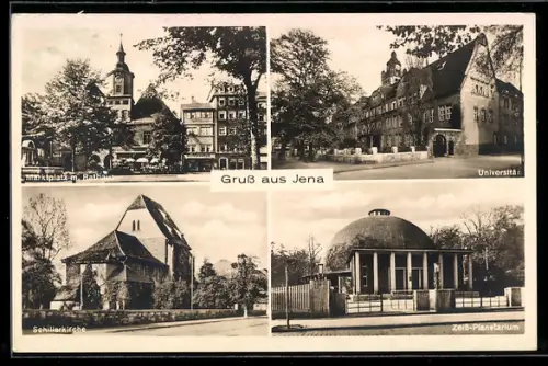 AK Jena, Marktplatz, Universität, Schillerkirche, Zeiss-Planetarium
