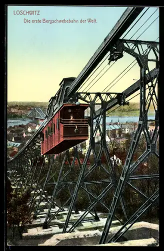 AK Dresden-Loschwitz, Bergschwebebahn mit Ortsansicht