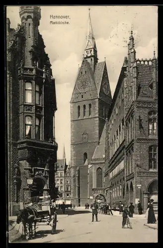 AK Hannover, Marktkirche und Strasse