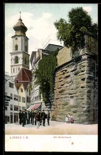AK Lindau i. B., Heidenmauer, Besuchergruppe, Turm