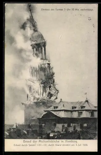 AK Hamburg-Neustadt, Brand der Michaeliskirche 1906, Einsturz des Turmes