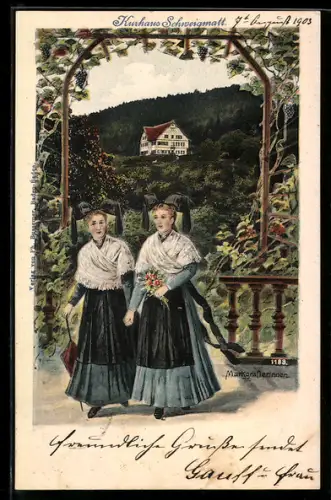 AK Schopfheim, Kurhaus Schweigmatt mit Markgräflerinnen