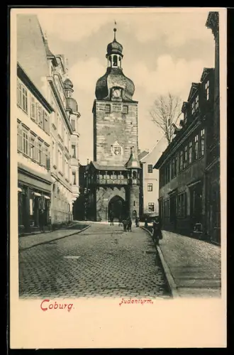 AK Coburg, Judenturm mit Strassenpartie