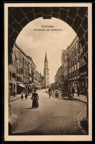 AK Vilshofen, Durchblick am Stadtturm mit Kirche