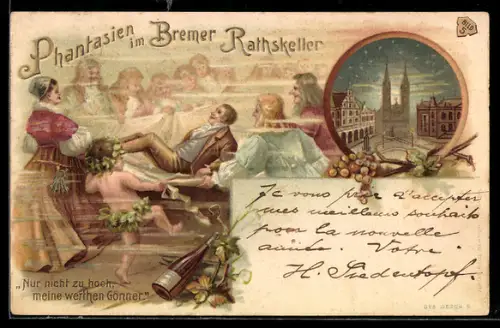 Lithographie Bremen, Wilhelm Hauff im Rathskeller Bremen