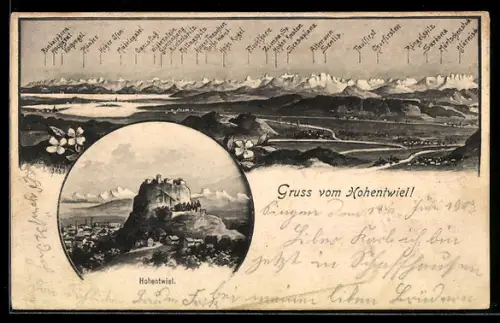 Künstler-AK Eugen Felle: Hohentwiel, Ortsansicht, Panorama mit Altmann, Sentis und Ringelspitz