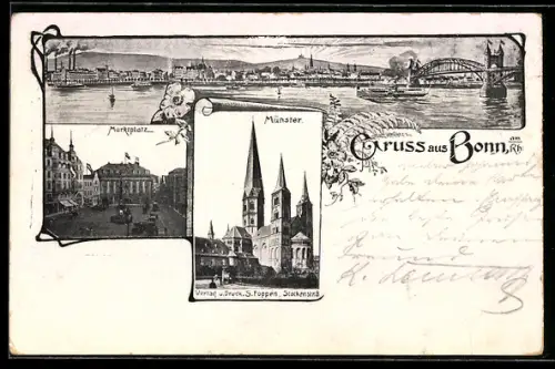 AK Bonn am Rh., Teilansicht, Münster, Marktplatz