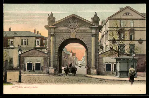 AK Stuttgart, Königsthor m. Kutsche
