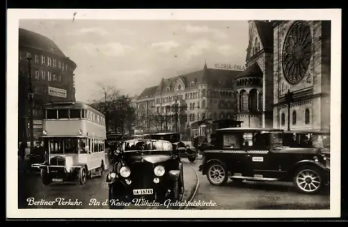 AK Berlin-Charlottenburg, Hotel Gloriapalast an der Kaiser Wilhelm-Gedächtniskirche mit Bus