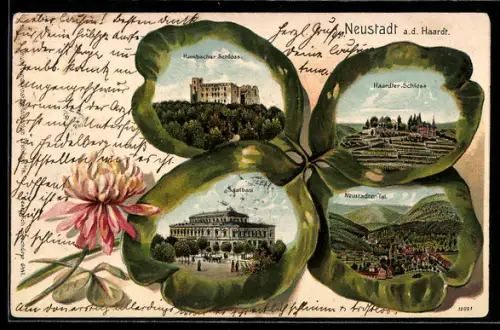 Passepartout-Lithographie Neustadt, Hambacher Schloss, Saalbau im Kleeblatt
