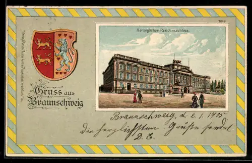 Passepartout-Lithographie Braunschweig, Herzogl. Residenzschloss, Wappen
