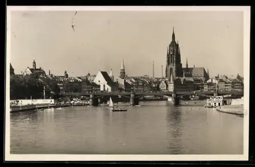 AK Alt-Frankfurt, Blick von der Wilhelmsbrücke auf Dom und Main