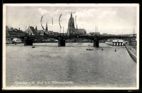 AK Alt-Frankfurt, Blick von der Wilhelmsbrücke auf Dom und Mainufer