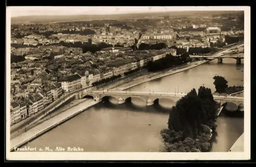 AK Alt-Frankfurt, Alte Brücke, Fliegeraufnahme
