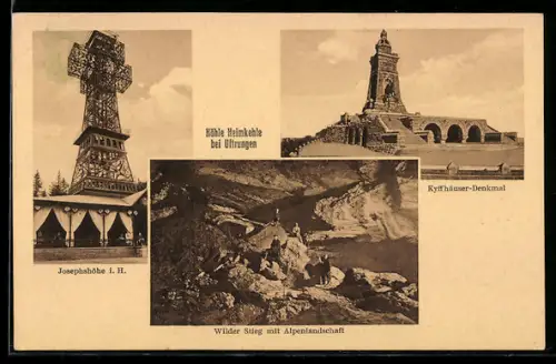 AK Uftrungen /Harz, Höhle Heimkehle, Kyffhäuser-Denkmal, Josephshöhe, Wilder Stieg