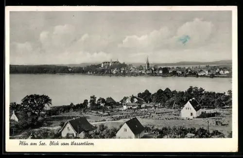 AK Plön am See, Blick vom Wasserteam auf Schloss und Kirche