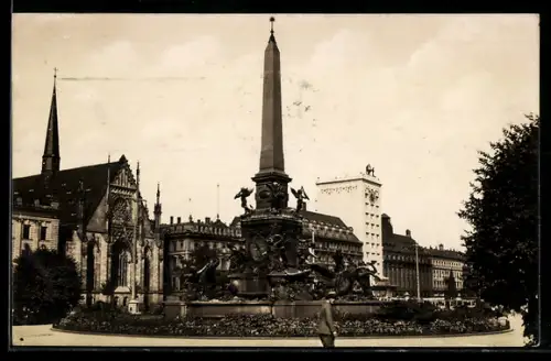 AK Leipzig, Mendebrunnen, Universitätskirche, Ringbebauung