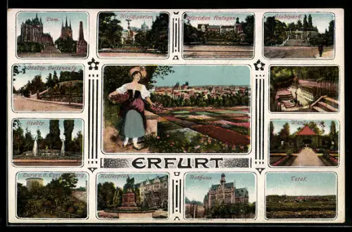 AK Erfurt, Stadtpark, Hirschgarten, Dom, Pförtchen-Anlagen