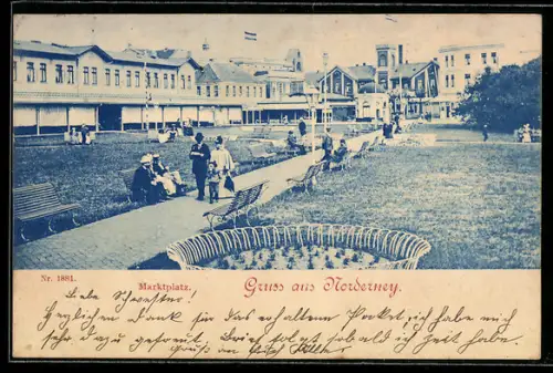AK Norderney, Marktplatz mit Leuten