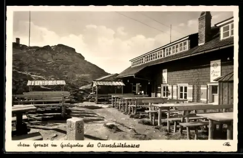 AK Osserschutzhaus, ehem. Grenze im Gastgarten