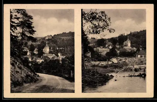 AK Bad Gottleuba, Oelsengrundstrasse vor und nach dem Unwetter 1927, Hochwasser