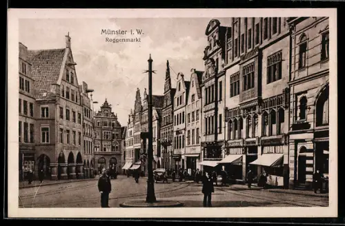 AK Münster i. W., Roggenmarkt, Strassenpartie