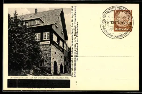 AK Ganzsache PP 122 C83 /06, Neustadt, Oberschlesische Briefmarkenausstellung 1938, Oberschlesierbaude Bischofkoppe