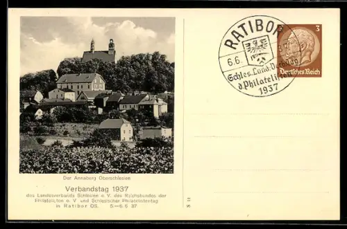 AK Ganzsache PP 122 C50 /01, Ratibor, Verbandstag der Philatelisten 1937, Annaberg in Oberschlesien