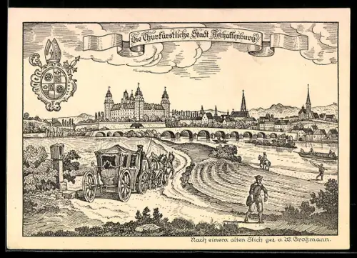 Künstler-AK Aschaffenburg, Tag der Briefmarke 7.1.1936, Ansicht der Kurfürstlichen Stadt Aschaffenburg, Ganzsache