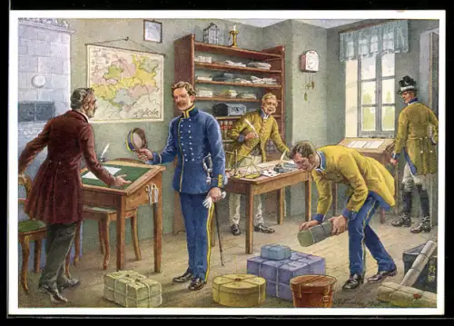 AK Poststube mit Postbeamten 1852, Der Sammler am Feierabend, Werbeschau NSG Kraft durch Freude, Ganzsache