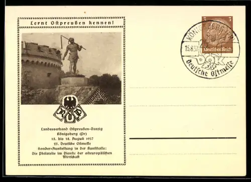 AK Königsberg, 25. Deutsche Ostmesse 1937, Sonder-Ausstellung in der Kunsthalle, Ganzsache