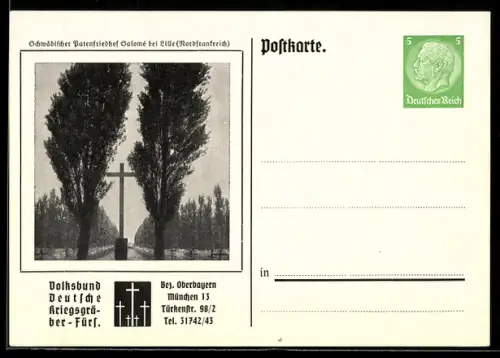 AK Ganzsache PP 126 F 1/014, Schwäbischer Patenfriedhof Salomé bei Lille