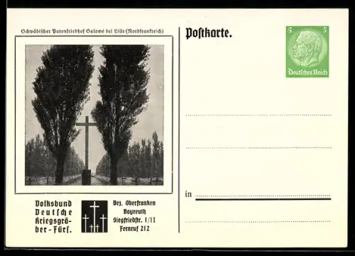 AK Ganzsache PP 126 F 1/015, Schwäbischer Patenfriedhof Salomé bei Lille