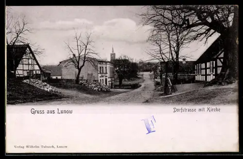 AK Lunow, Dorfstrasse mit Kirche