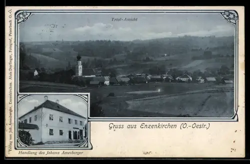 AK Enzenkirchen /O. Ö., Handlung des Johann Amesberger, Panoramaansicht