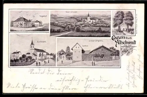 AK Altschwendt, Vogelhof, Gasthaus am Unteren Ortsplatz, Kirchenplatz