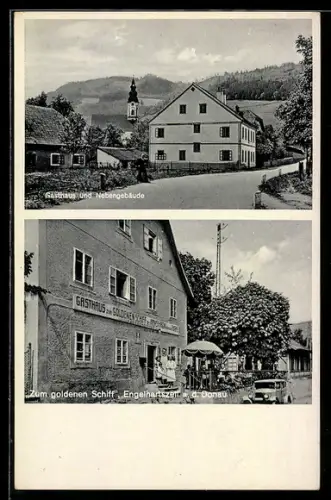 AK Engelhartszell /Donau, Gasthaus Zum Goldenen Schiff und Nebengebäude