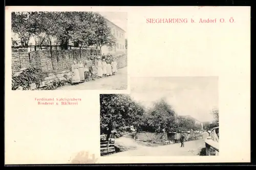 AK Sigharting b. Andorf, Ferdinand Kalchgrubers Binderei und Bäckerei, Mehrfachansicht