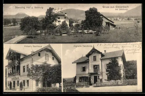 AK Glasenbach bei Salzburg, Stanzing Hof, Prillers Gasthaus und Geschäft von Aigner