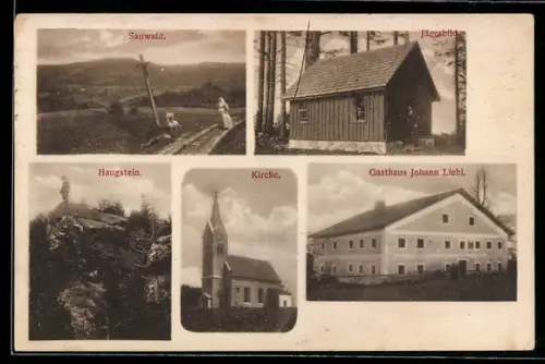 AK Kopfing, Kirche, Gasthaus Johann Liebl, Sauwald, Haugstein