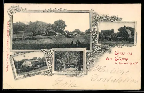 AK Glüsing bei Lauenburg, Kapelle von Schnackenbeck, J.C. Ohle`s Tanzsalon