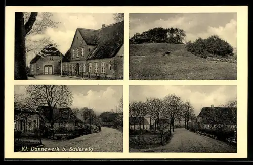 AK Kl. Dannewerk b. Schleswig, Gasthaus, Strassenpartie im Ort, Weide mit Rindern