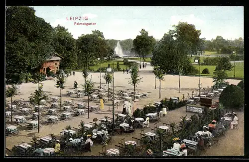 AK Leipzig, Restaurant Palmengarten mit Fussgänger