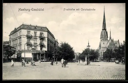 AK Hamburg-Eimsbüttel, Fruchtallee mit Christuskirche