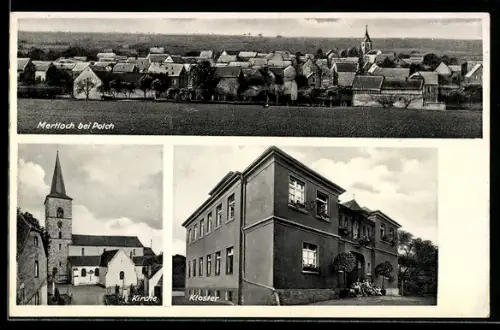 AK Mertloch bei Polch, Kirche, Kloster, Totalansicht vom Ort